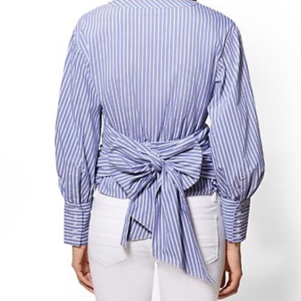 NY&C Striped, V-neck Poplin Wrap blouse Size XXL - Picture 3 of 8